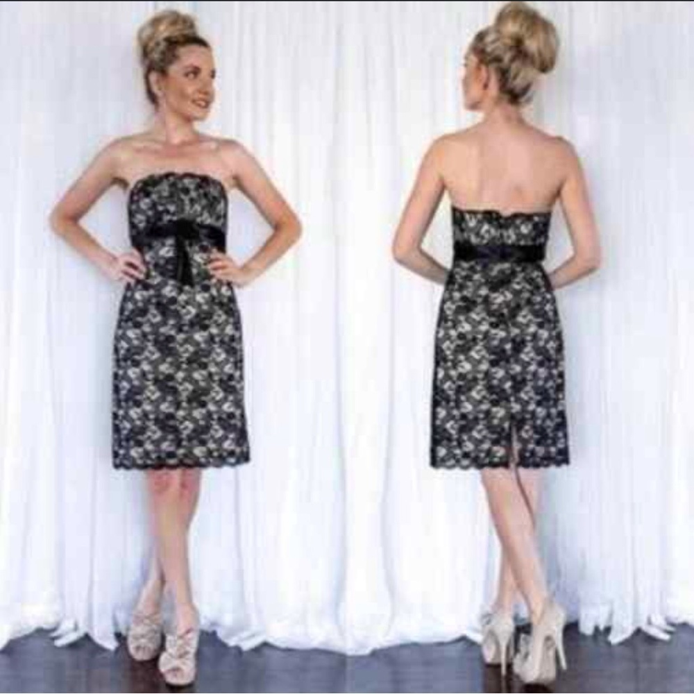 White House|Black Market Elegant Black Lace Strapless Dress Size 4 - Picture 2 of 14